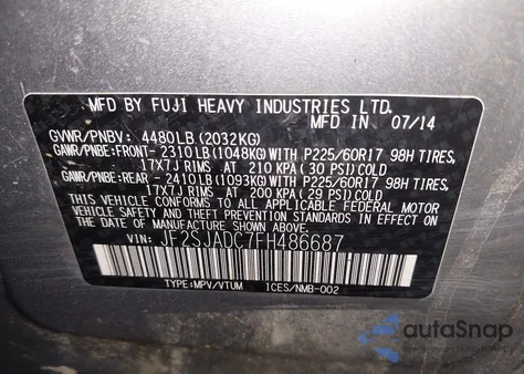 2015 Subaru Forester 2.5I Premium z USA, uszkodzony, nr VIN JF2SJADC7FH486687